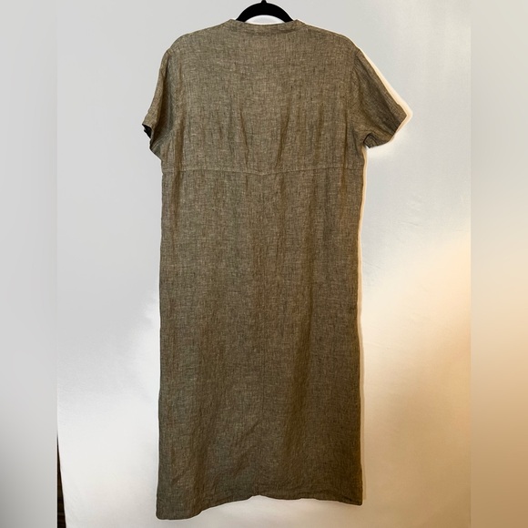 Poetry Linen Dress Button Front Short Sleeve V-Neck Minimalist Lagenlook Sz 8 - Picture 2 of 12